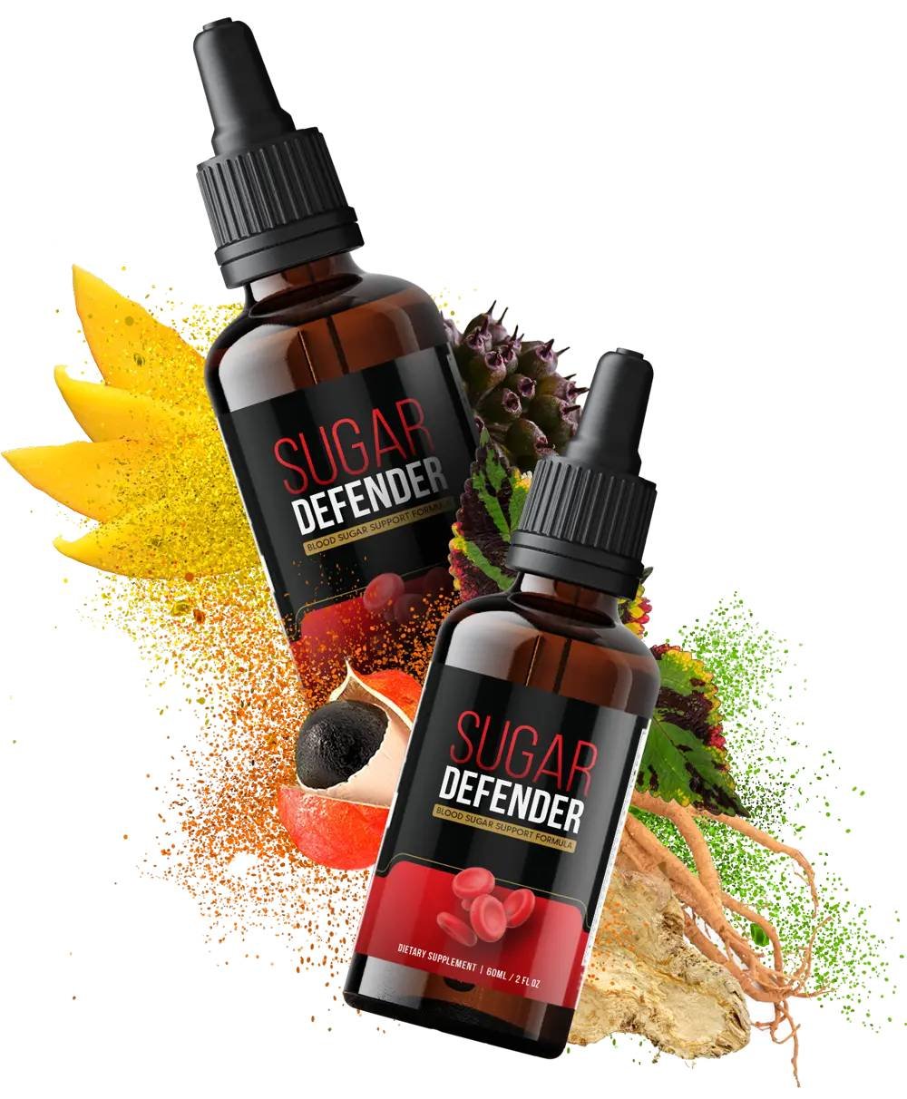 Sugar Defender bottle with ingredient profile and product education information